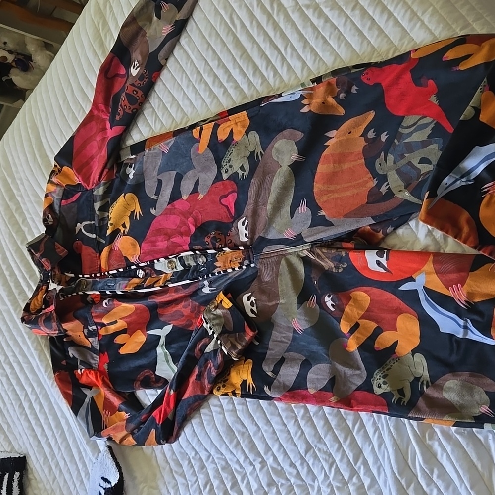 Farm Rio Amazonian Animal Print Jumpsuit Size xS Button Up Long Sleeve